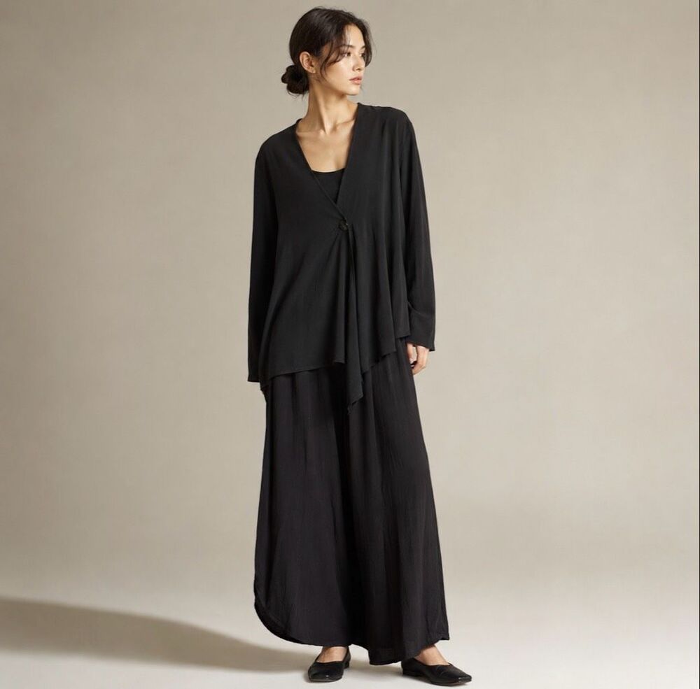 Hiroko Koshino Black Asymmetrical Linen Blend Jacket XL Avant Garde Lagenlook